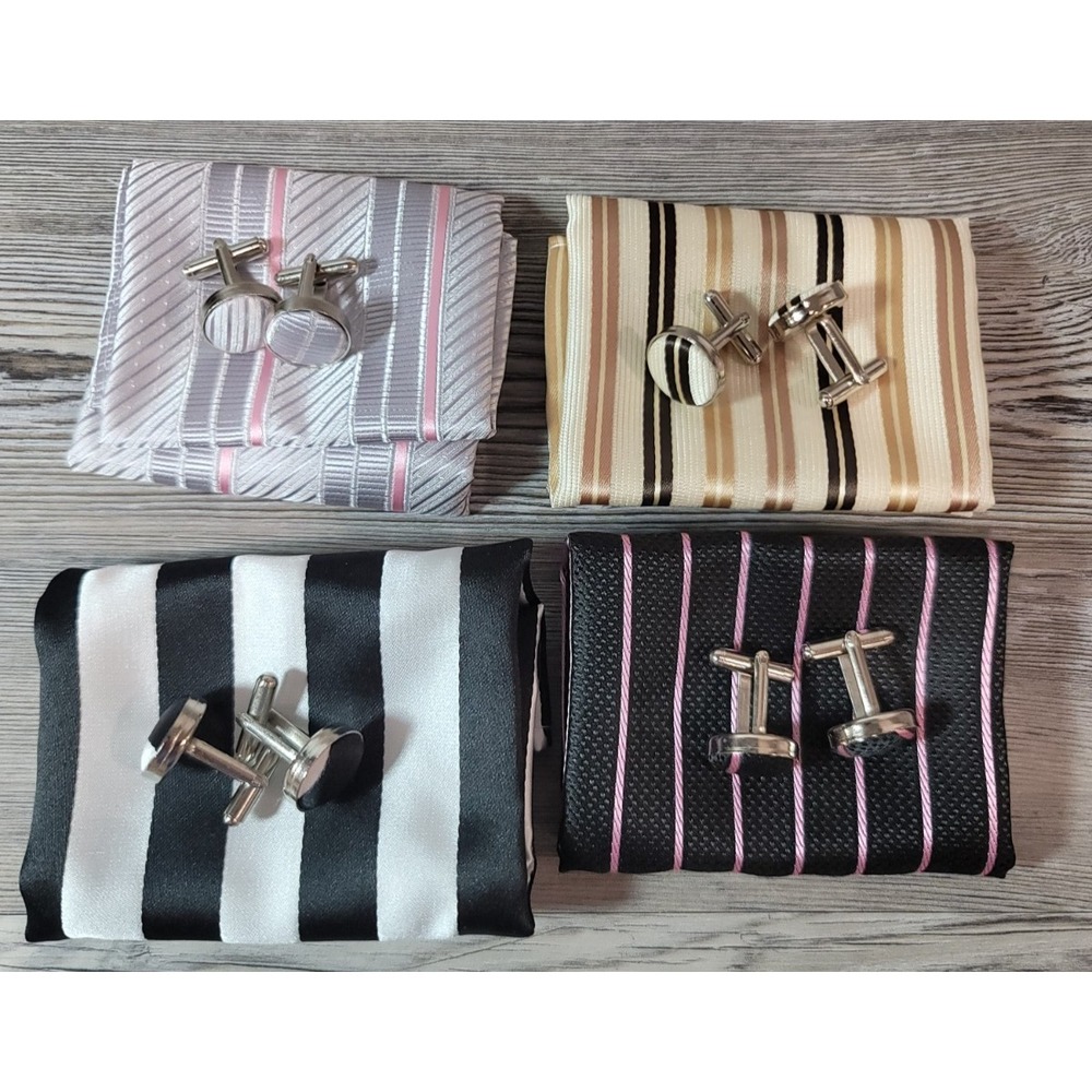 pocket squares men and matching cuff links plastic set of 4 New